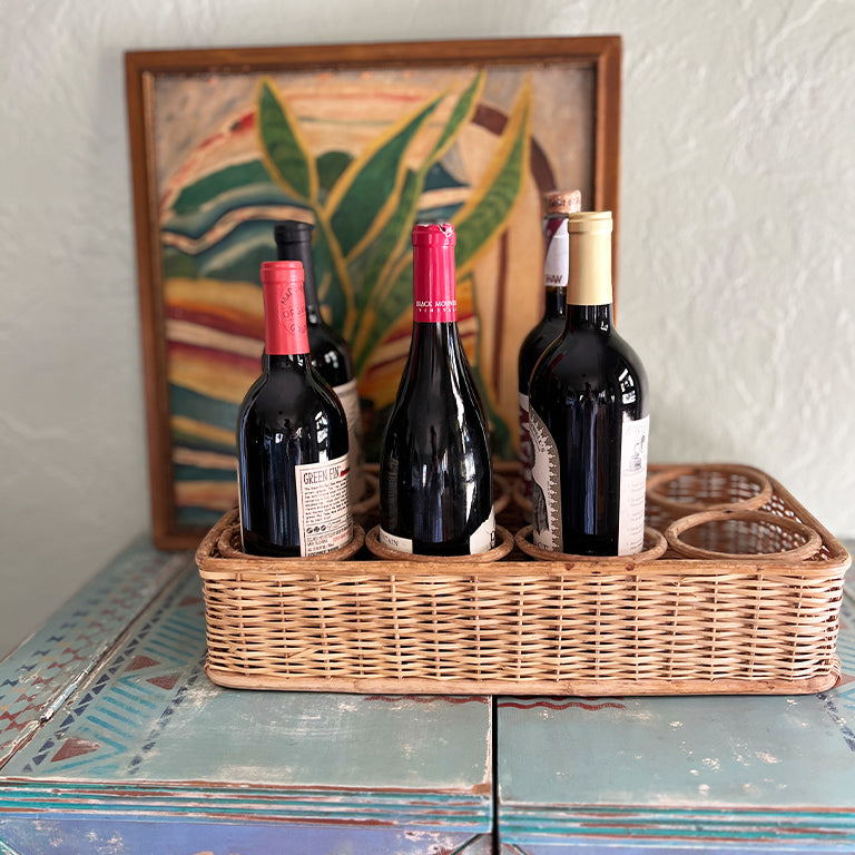Mid-Century Handwoven Wicker Table Wine Rack or Tray — Sourced in Santa Fe