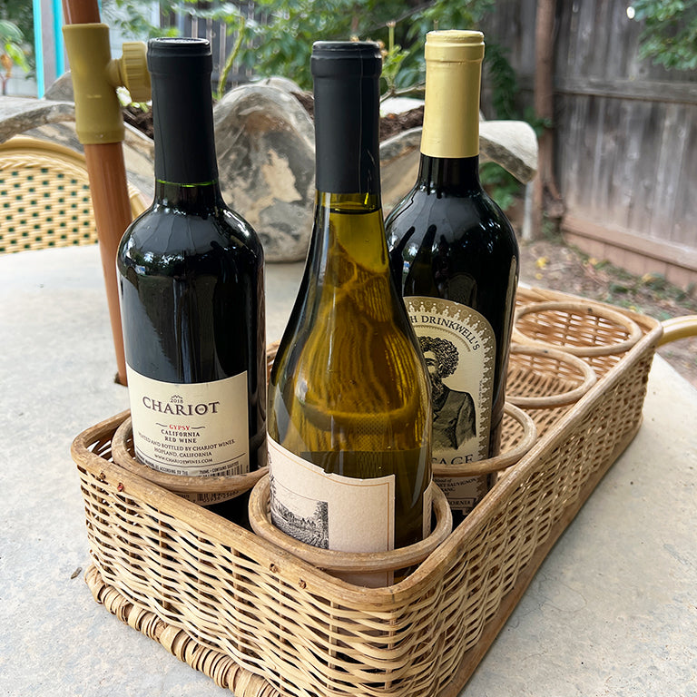 Mid-Century Handwoven Wicker Table Wine Rack or Tray — Sourced in Santa Fe