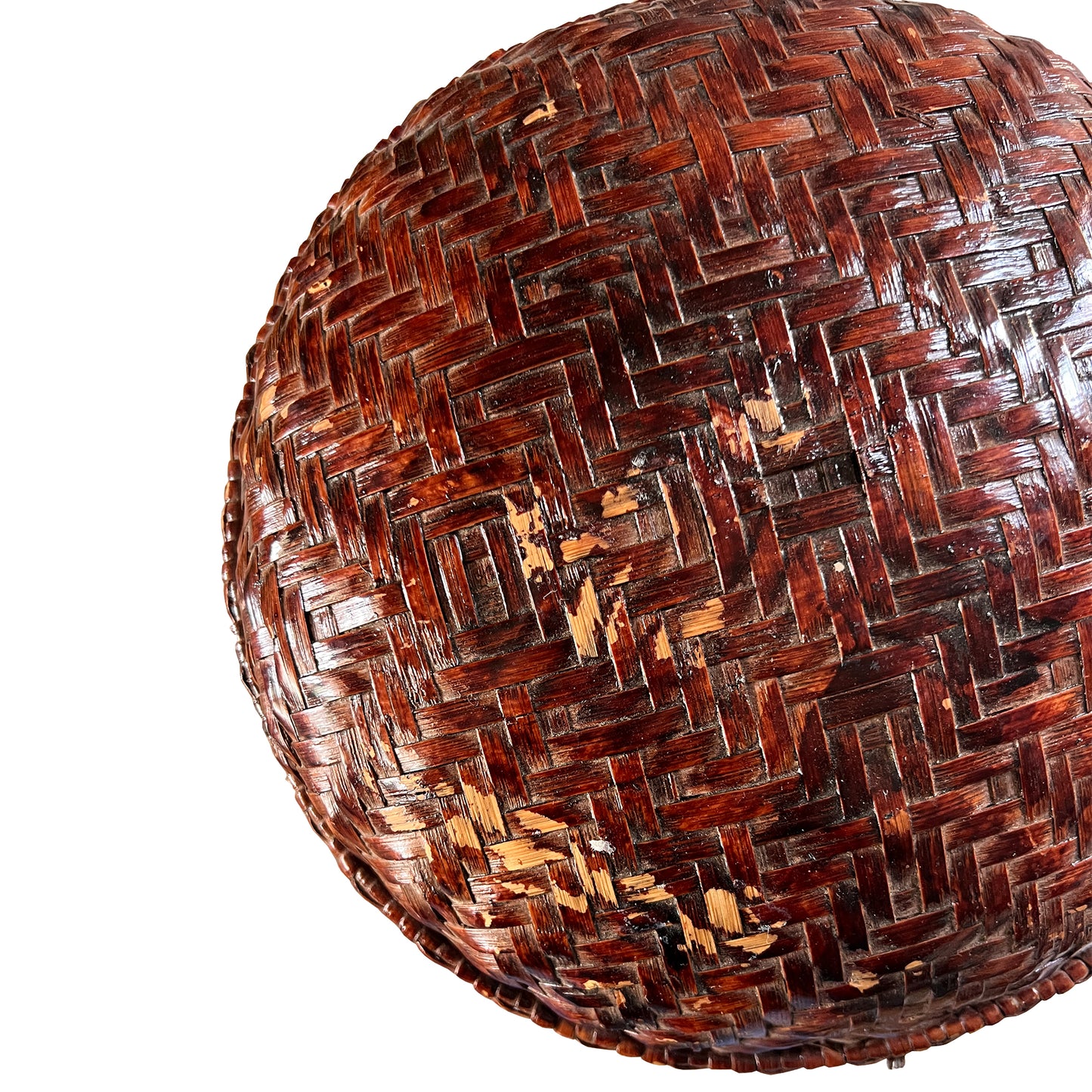 Antique Southeast Asian Lacquered Woven Wedding or Rice Basket with Brass Lock