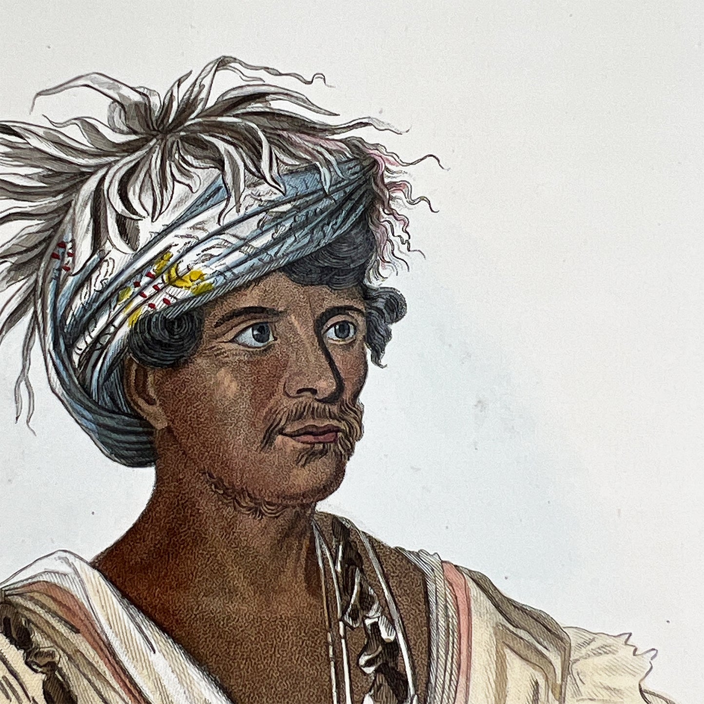 Antique Hand-Colored Engraving Tuch-ee Cherokee Chief After Catlin c 1845