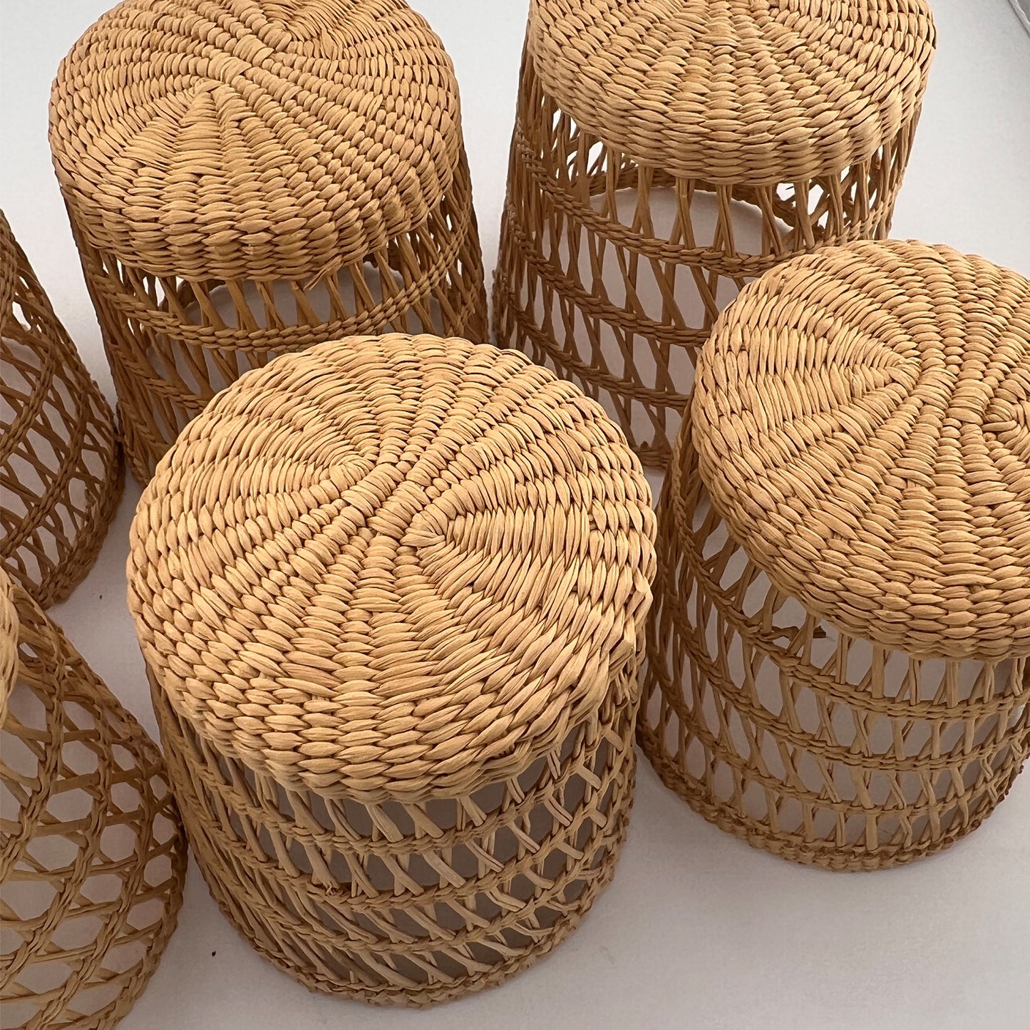 Vintage Woven Rattan Wicker Glass Holders, Set of 6, Coastal Barware