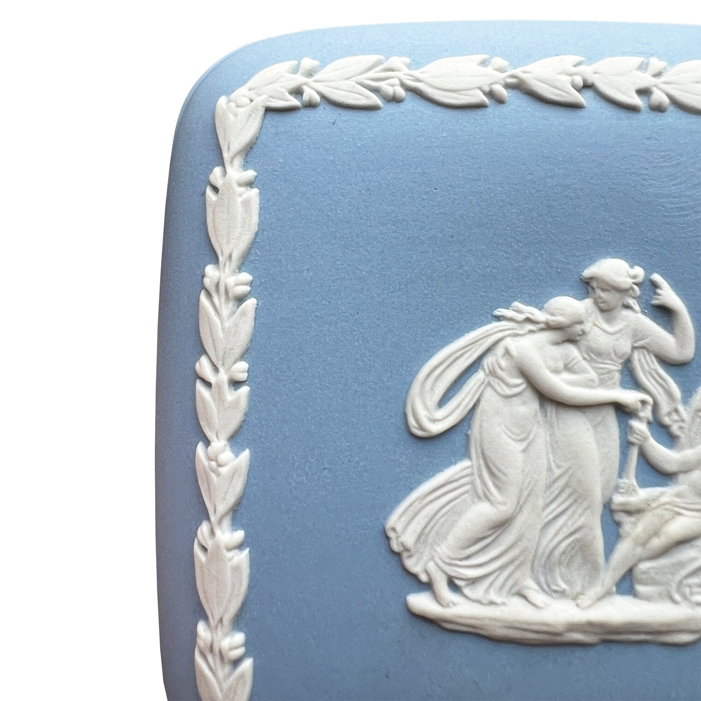 Wedgwood Blue Jasperware Lidded Trinket Box with Neo Classical Relief
