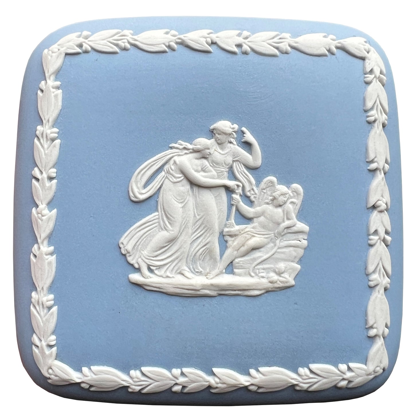 Wedgwood Blue Jasperware Lidded Trinket Box with Neo Classical Relief