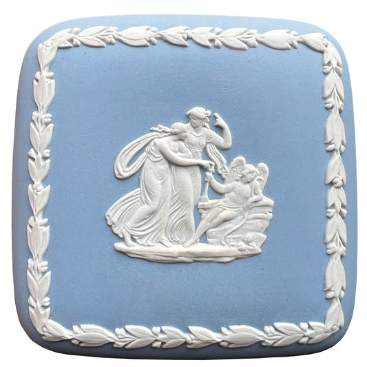 Wedgwood Blue Jasperware Lidded Trinket Box with Neo Classical Relief