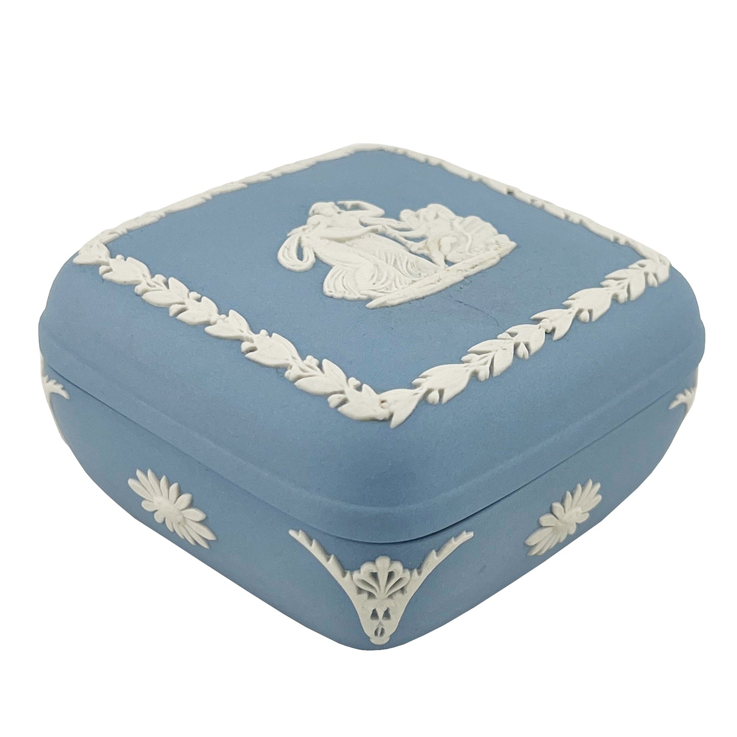 Wedgwood Blue Jasperware Lidded Trinket Box with Neo Classical Relief