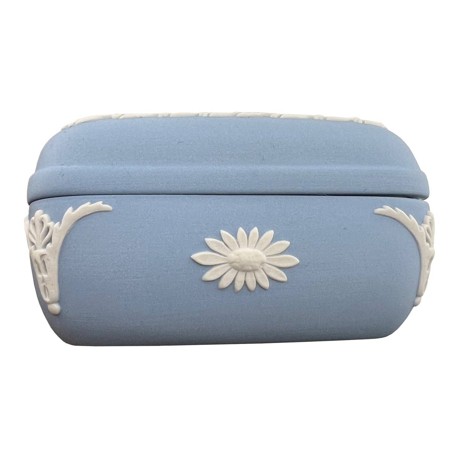 Wedgwood Blue Jasperware Lidded Trinket Box with Neo Classical Relief