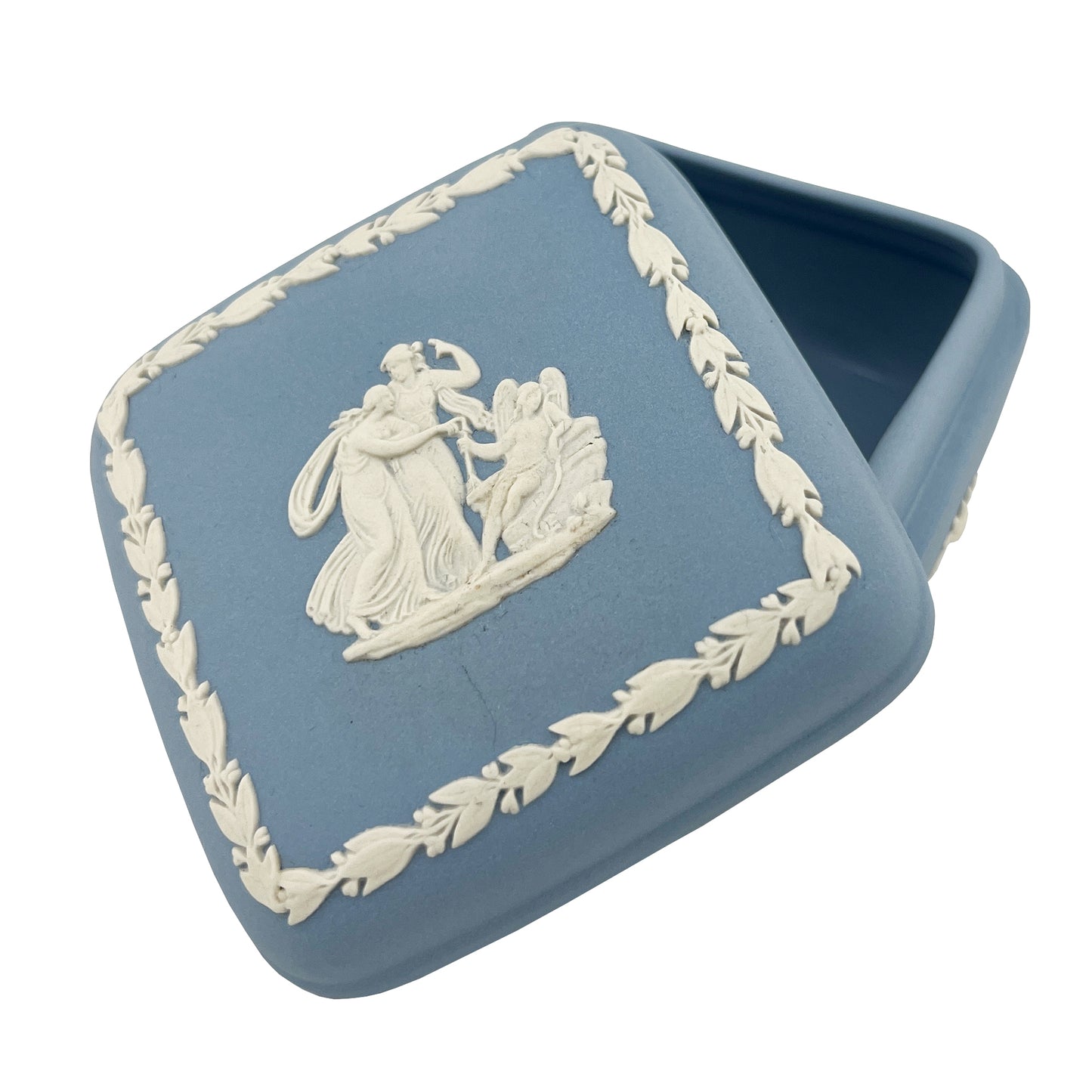 Wedgwood Blue Jasperware Lidded Trinket Box with Neo Classical Relief