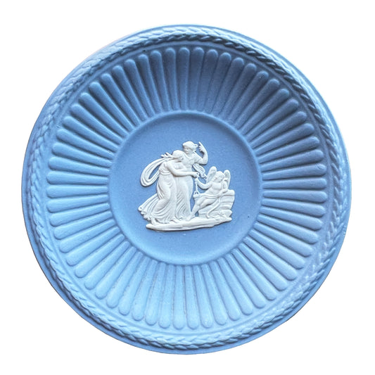 Wedgwood Blue Jasperware Small Cupid Dish with Classical Figural Relief